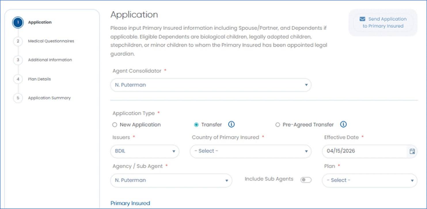 Create Application Transfer Option